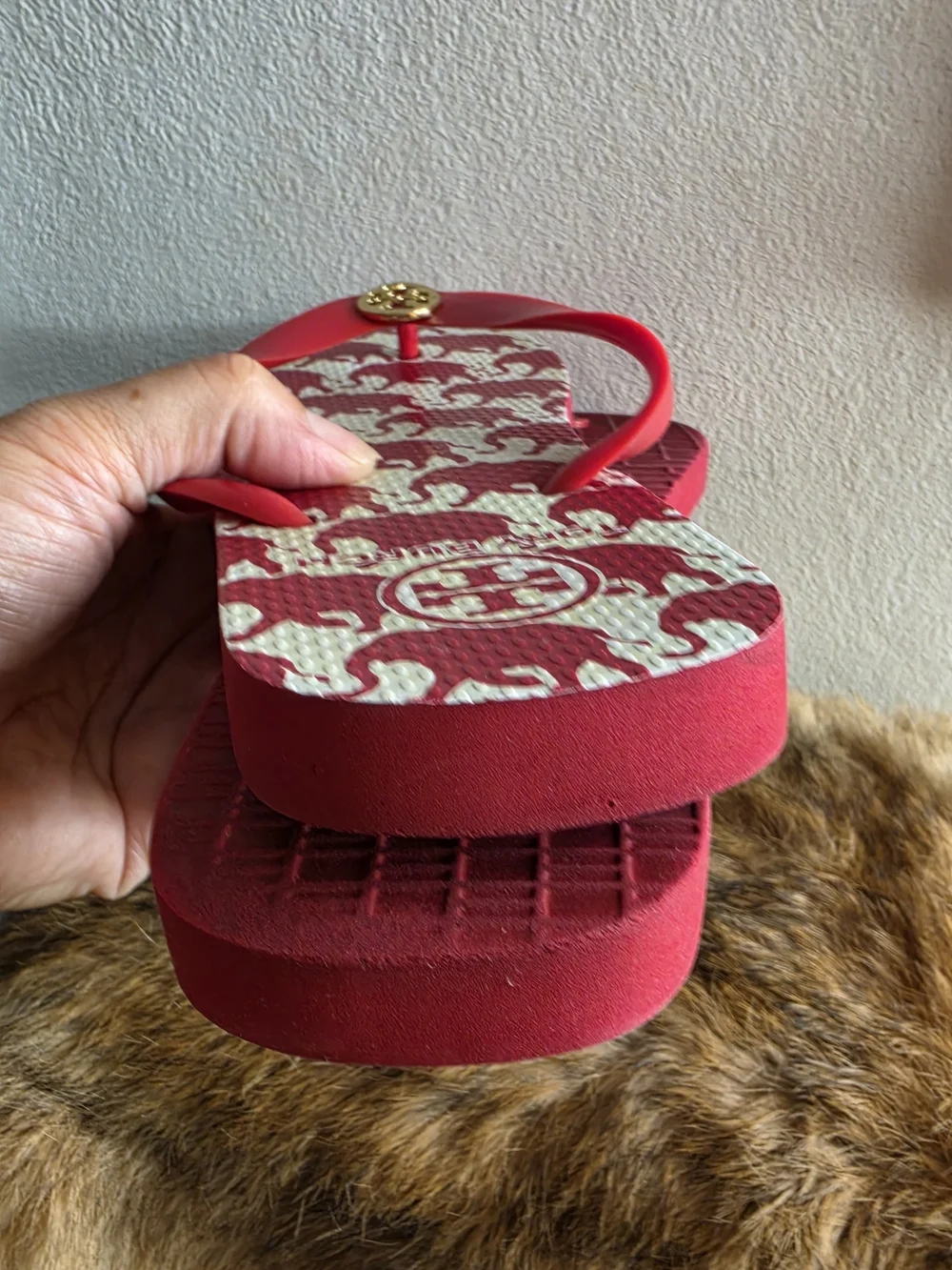Tory Burch Red  Logo Flip Flops Size 8